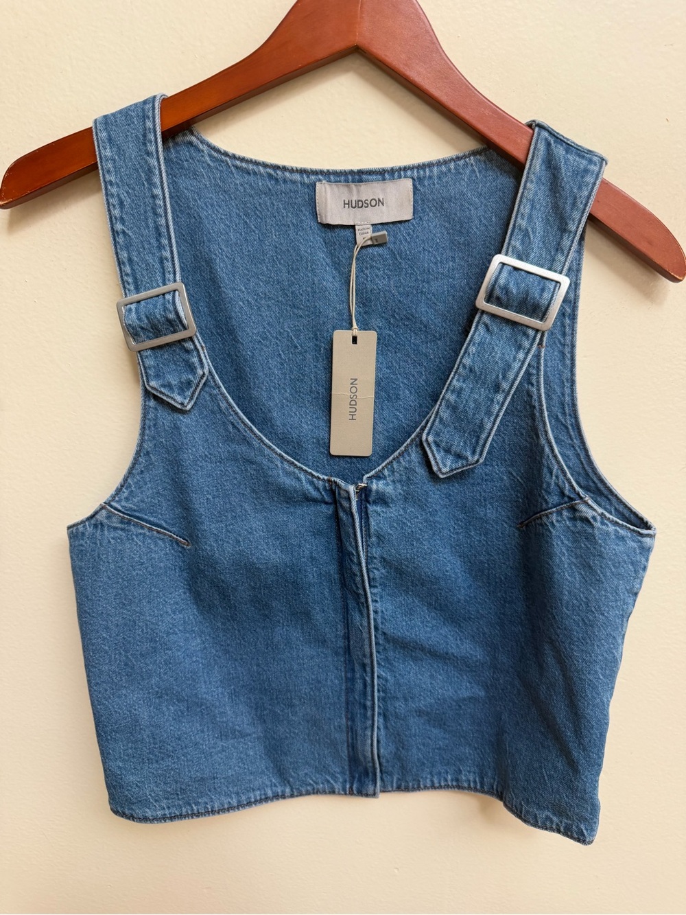Hudson Jeans Light Blue Denim Zip-Front Crop Tank